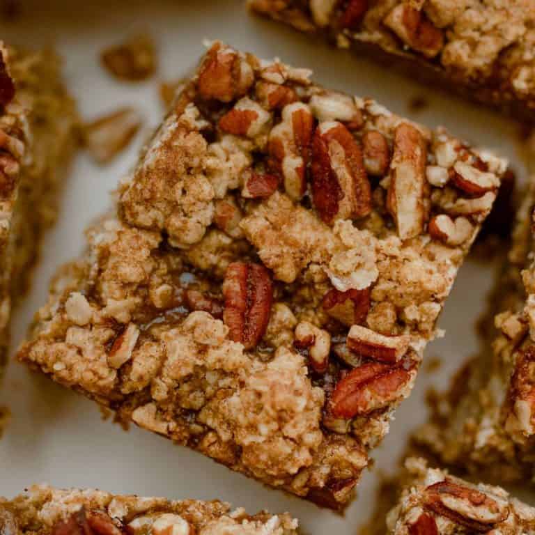 Pumpkin Pie Pecan Bars with Streusel Topping (sweetened with coconut sugar and maple syrup)