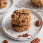 A close up shot of a stack of date cookies.